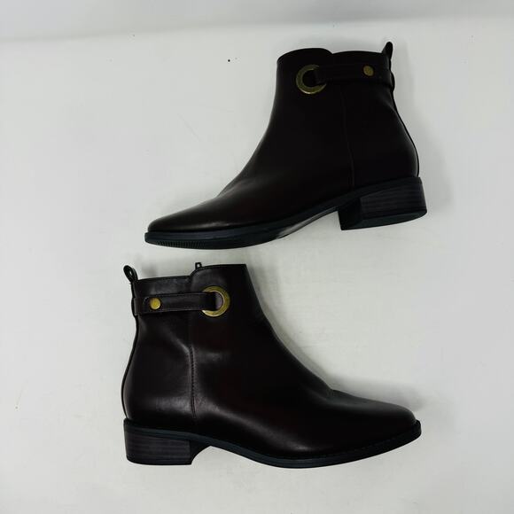 Ann Taylor Womens Ankle Leather Boots Round Toe Cherry Zipped Sides Sz 6.5 - Picture 13 of 15